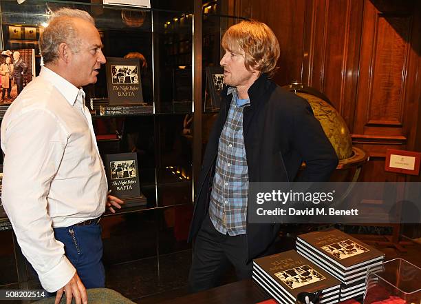 Charles Finch and Owen Wilson attend the launch of "The Night Before BAFTA" by Charles Finch at Maison Assouline on February 3, 2016 in London,...
