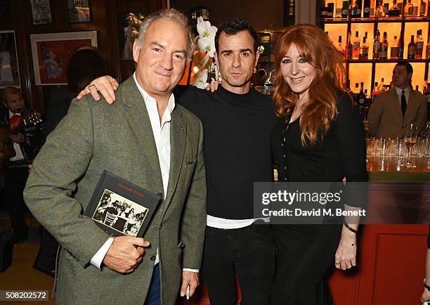 Charles Finch, Justin Theroux and Charlotte Tilbury attend the launch of "The Night Before BAFTA" by Charles Finch at Maison Assouline on February 3,...