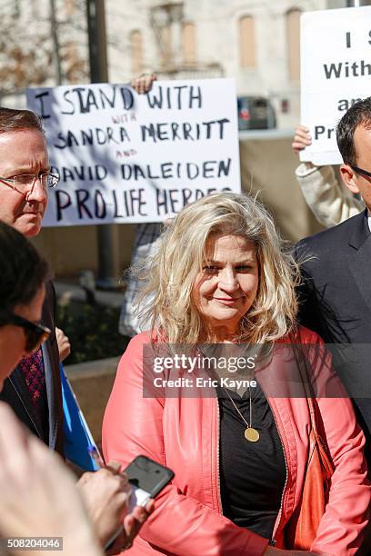 Sandra Merritt, a defendant in a recent indictment reversal stemming from a Planned Parenthood surreptitious video she helped produce, looks on as...