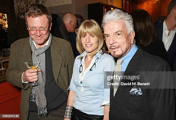 Jason McCue, Rachel Johnson and Nicky Haslam attend the launch of "The Night Before BAFTA" by Charles Finch at Maison Assouline on February 3, 2016...