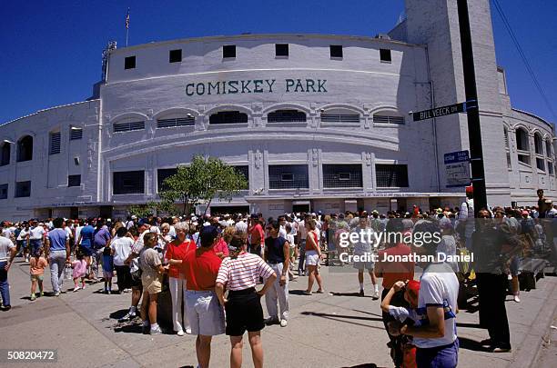 Baseball fans enter Comiskey Park circa 1990 in Chicago, Illinois.