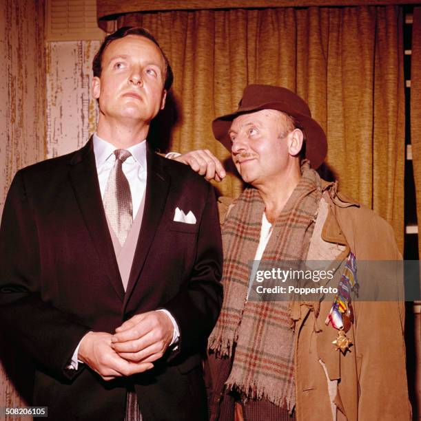 English comedian Arthur Haynes pictured with English actor Nicholas Parsons in a sketch from the television series 'The Arthur Haynes Show' in 1965.