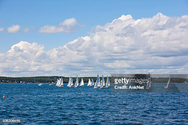 small yachts sailing in maine - boothbay harbor stock pictures, royalty-free photos & images