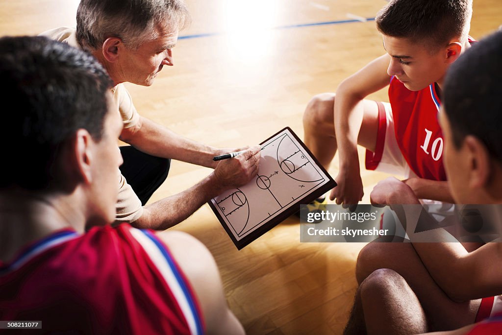 Basketball coach mit seinem team.