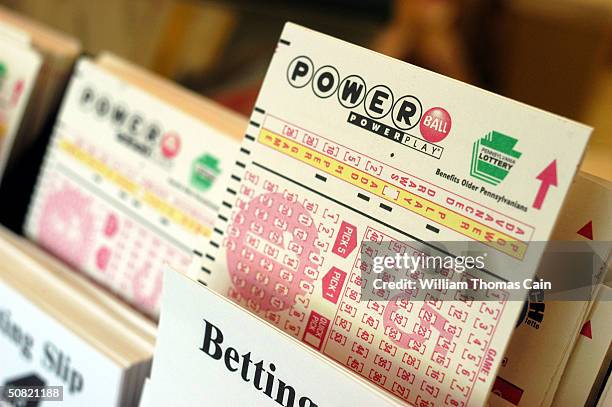 Powerball tickets await players at Cumberland Farms convenience store May 10, 2004 in Washington Crossing, Pennsylvania. The winner of the May 8th...