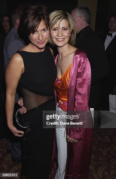 Emma Forbes and Julia Carling attend the 2002 Bafta TV After party in the ballroom at The Grosvenor House Hotel on April 22, 2002 in London.