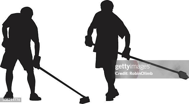 man sweeping silhouettes - holding broom stock illustrations