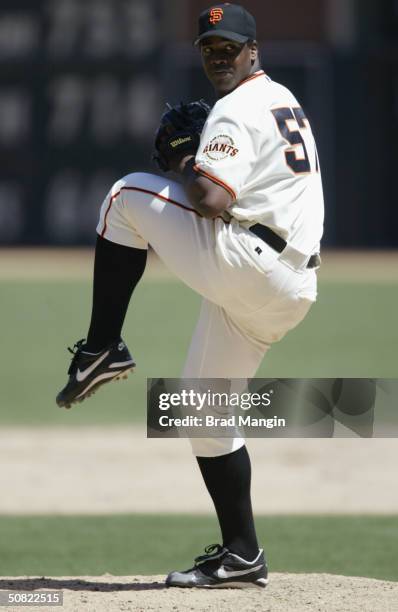 Pitcher Jerome Williams of the San Francisco Giants pitches during the game against the Florida Marlins at SBC Park on April 29, 2004 in San...
