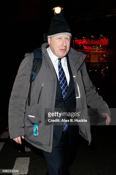 Boris Johnson seen arriving at The Ivy restaurant on February 3, 2016 in London, England.