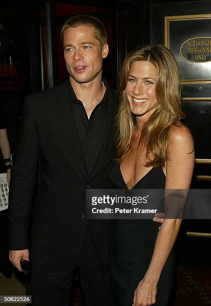 Actors Brad Pitt and Jennifer Aniston attend the premiere of "Troy" May 10, 2004 in New York City.
