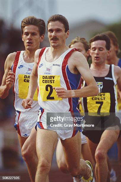 Eamonn Martin of the Basildon Athletics Club and Great Britain runs in the 5000 metres at the Dairy Crest Games on 29 June 1990 at the Gateshead...