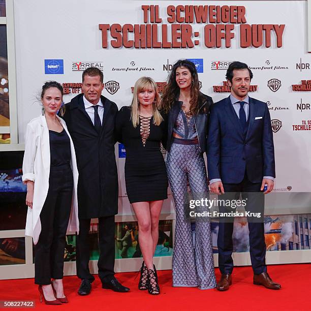 Alyona Konstantinova, Til Schweiger, Luna Schweiger, Berrak Tuezuenatac and Fahri Yardim attend the 'Tschiller: Off Duty' German Premiere In Berlin...