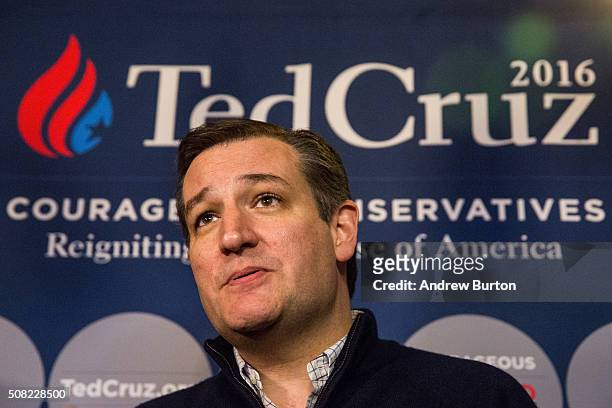 Republican presidential hopeful Sen. Ted Cruz speaks at a press conference before holding a campaign event at The Village Trestle restaurant on...