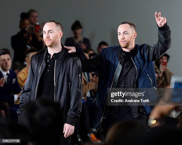 Designers Ariel Ovadia and Shimon Ovadia are seen front row during Ovadia & Sons New York Fashion Week Men's Fall/Winter 2016 at Skylight at Clarkson...