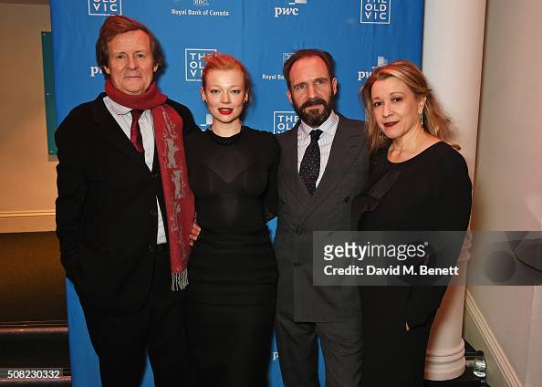 Playwright Sir David Hare and cast members Sarah Snook, Ralph Fiennes ...