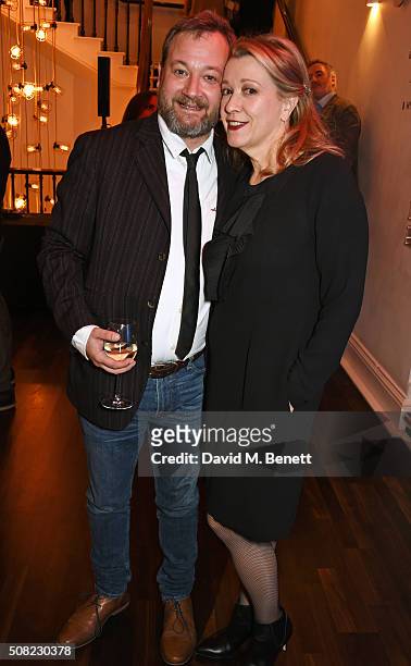 Cast members James Dreyfus and Linda Emond attend the press night after party for "The Master Builder" at The Old Vic Theatre on February 3, 2016 in...