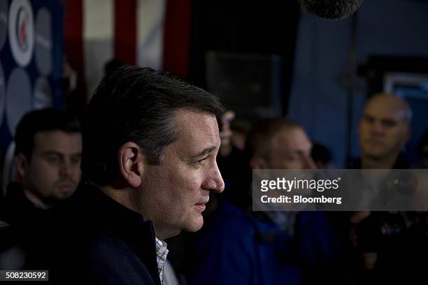 Senator Ted Cruz, a Republican from Texas and 2016 presidential candidate, speaks to members of the media during a campaign stop at the Village...