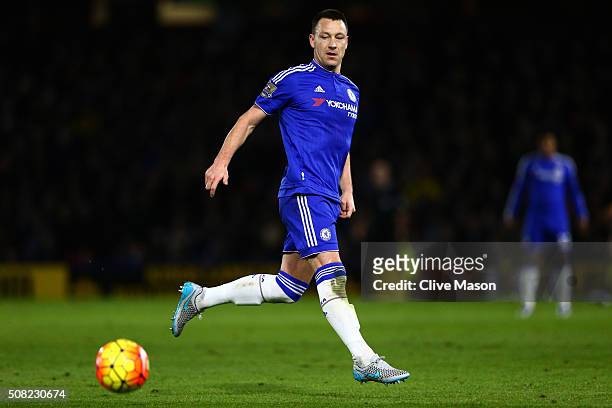 John Terry of Chelsea in action during the Barclays Premier League match between Watford and Chelsea at Vicarage Road on February 3, 2016 in Watford,...