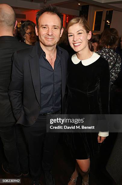 Matthew Warchus and Rosamund Pike attend the press night after party for "The Master Builder" at The Old Vic Theatre on February 3, 2016 in London,...
