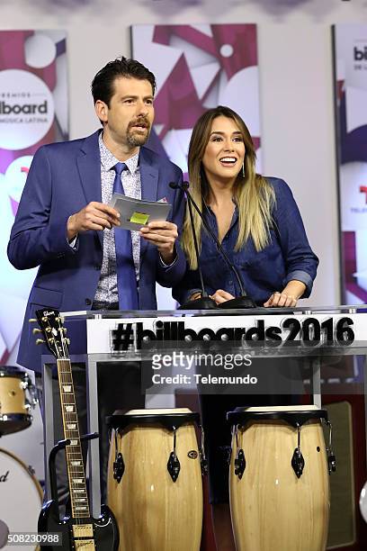 Pictured: Eduardo Videgaray and Erika de le Vega at the Billboard and Telemundo press conference on February 3 where the finalists for the 2016...
