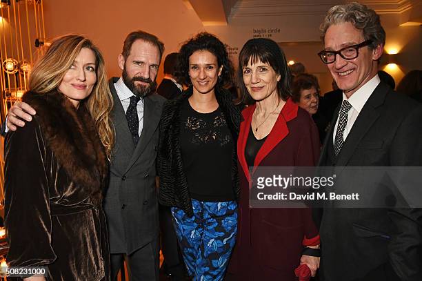 Natascha McElhone, Ralph Fiennes, Indira Varma, Dame Harriet Walter and Guy Paul attend the press night after party for "The Master Builder" at The...