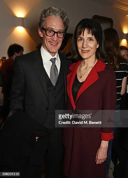 Guy Paul and Dame Harriet Walter attend the press night after party for "The Master Builder" at The Old Vic Theatre on February 3, 2016 in London,...