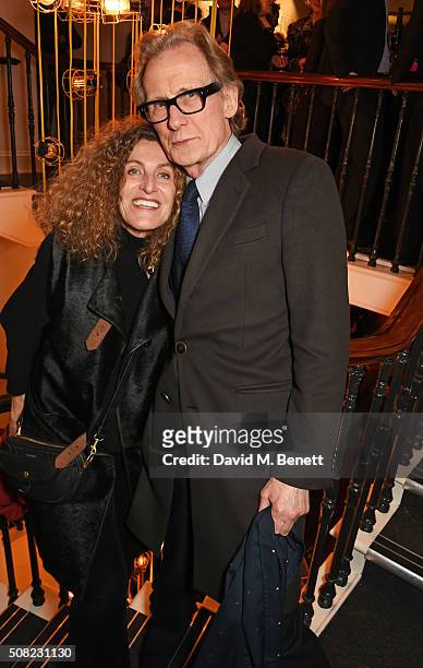 Nicole Farhi and Bill Nighy attend the press night after party for "The Master Builder" at The Old Vic Theatre on February 3, 2016 in London, England.