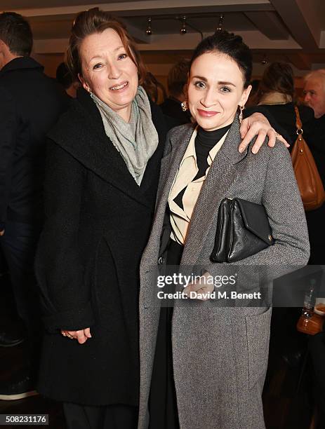 Lesley Manville and Charlene McKenna attend the press night after party for "The Master Builder" at The Old Vic Theatre on February 3, 2016 in...