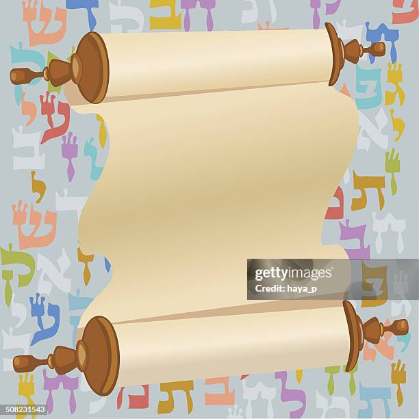 holy book scroll and hebrew letters background - shavuot stock illustrations