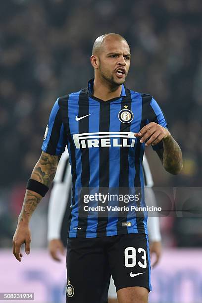 Felipe Melo of FC Internazionale Milano reacts during the TIM Cup match between Juventus FC and FC Internazionale Milano at Juventus Arena on January...