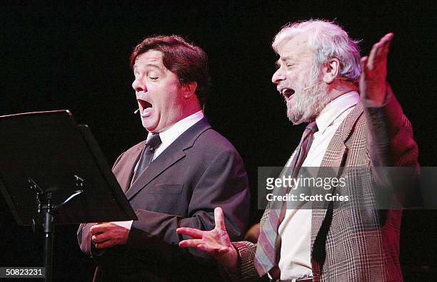 Nathan Lane and Stephen Sondheim perform during the Dramatists Guild Fifth Annual Benefit Dinner at the Hudson Theater May 10, 2004 in New York City.