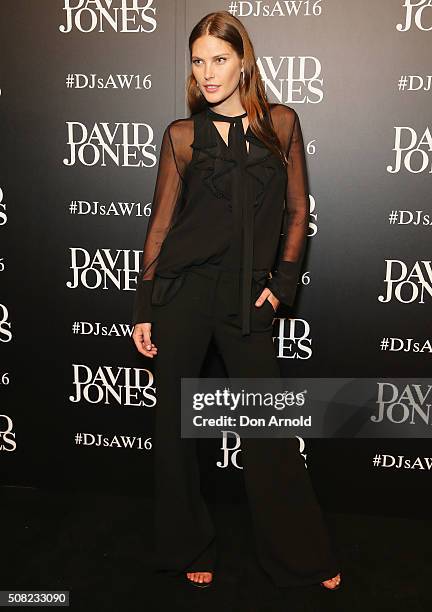 Catherine McNeil arrives ahead of the David Jones Autumn/Winter 2016 Fashion Launch at David Jones Elizabeth Street Store on February 3, 2016 in...