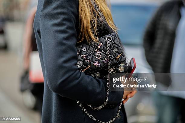 Danish fashion model Caroline Brasch Nielsen with a Chanel bag outside Tonsure during the Copenhagen Fashion Week Autumn/Winter 2016 on February 3,...