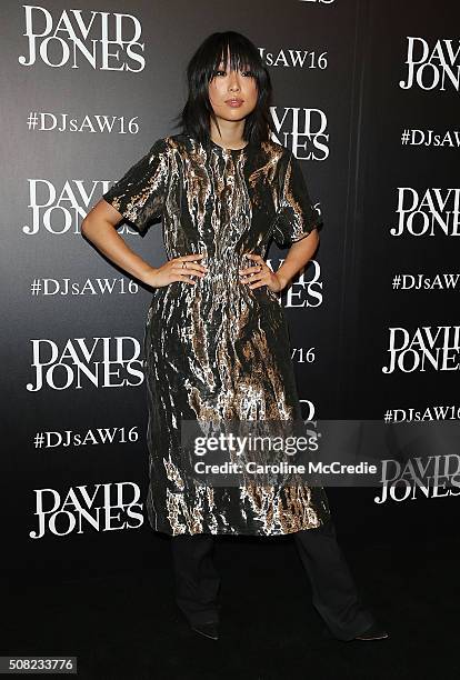 Margaret Zhang arrives ahead of the David Jones Autumn/Winter 2016 Fashion Launch at David Jones Elizabeth Street Store on February 3, 2016 in...