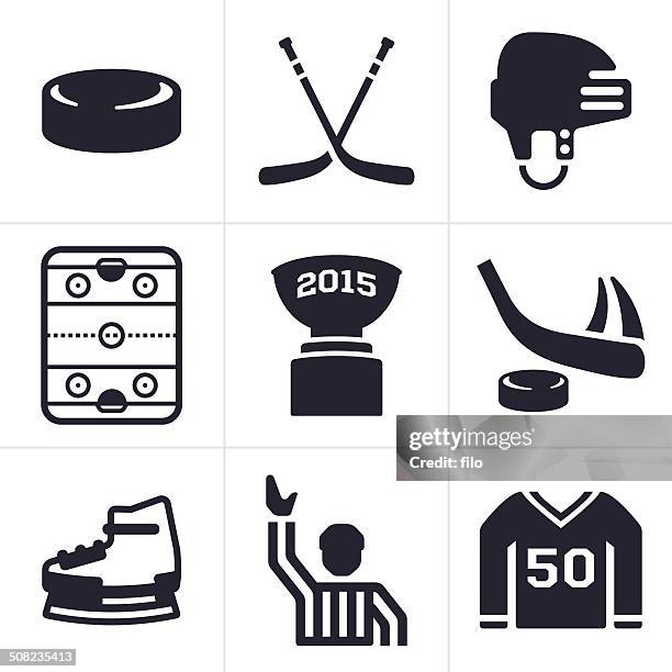 hockey icons and symbols - hockey black white stock illustrations