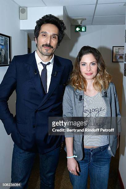 Actors Vincent Elbaz and Chloe Coulloud present the Movie "Amis Public" during the 'Vivement Dimanche' French TV Show at Pavillon Gabriel on February...