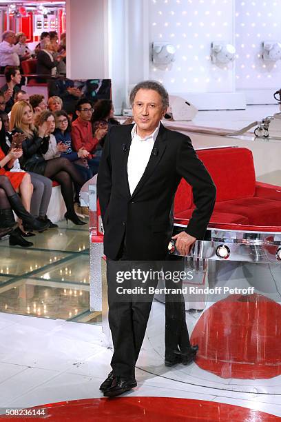 Presenter of the Show Michel Drucker attends the 'Vivement Dimanche' French TV Show at Pavillon Gabriel on February 3, 2016 in Paris, France.