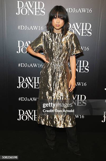 Margaret Zhang arrives ahead of the David Jones Autumn/Winter 2016 Fashion Launch at David Jones Elizabeth Street Store on February 3, 2016 in...