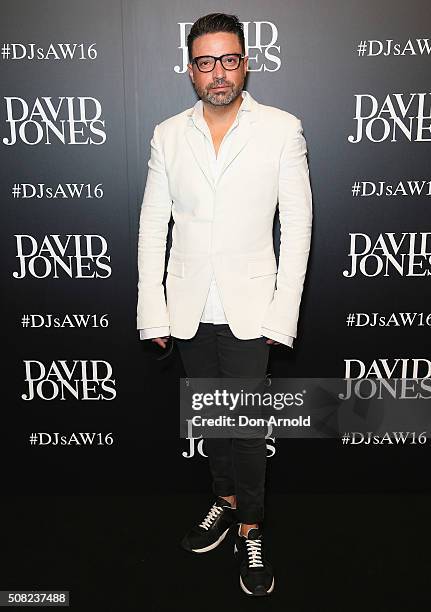 Aurelio Costarella arrives ahead of the David Jones Autumn/Winter 2016 Fashion Launch at David Jones Elizabeth Street Store on February 3, 2016 in...