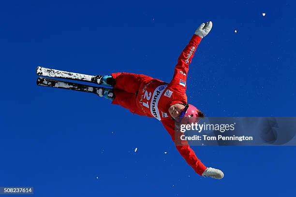 Liubov Nikitina of Russia takes a practice run for the women's aerials for the 2016 FIS Freestyle Ski World Cup at Deer Valley Resort on February 3,...