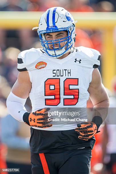 South team's defensive end Bronson Kaufusi with Brigham Young on January 30, 2016 at Ladd-Peebles Stadium in Mobile, Alabama.