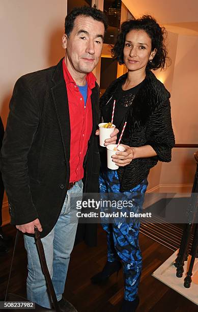 Tim McMullan and Indira Varma attend the press night after party for "The Master Builder" at The Old Vic Theatre on February 3, 2016 in London,...