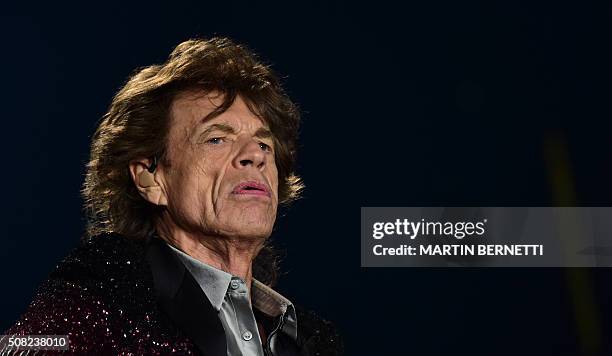 The English rock band Rolling Stones kick off their "America Latina Ole 2016" tour at the National Stadium in Santiago, on February 3, 2016. / AFP /...