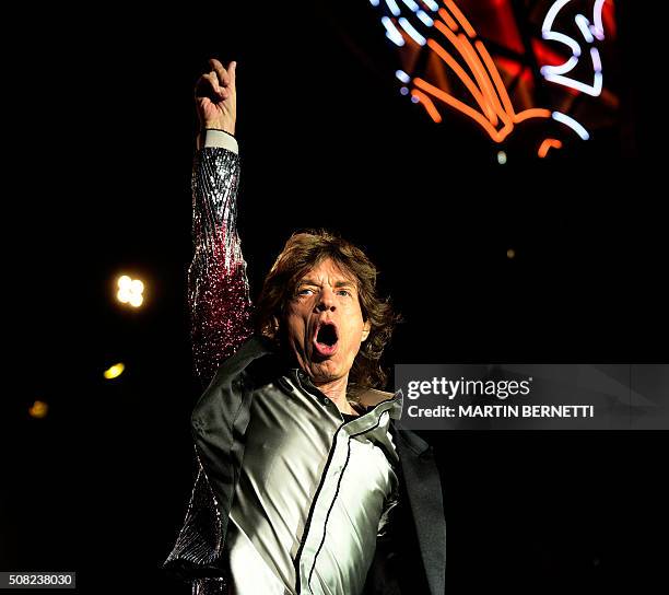 The English rock band Rolling Stones kick off their "America Latina Ole 2016" tour at the National Stadium in Santiago, on February 3, 2016. / AFP /...