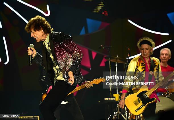 The English rock band Rolling Stones kick off their "America Latina Ole 2016" tour at the National Stadium in Santiago, on February 3, 2016. / AFP /...