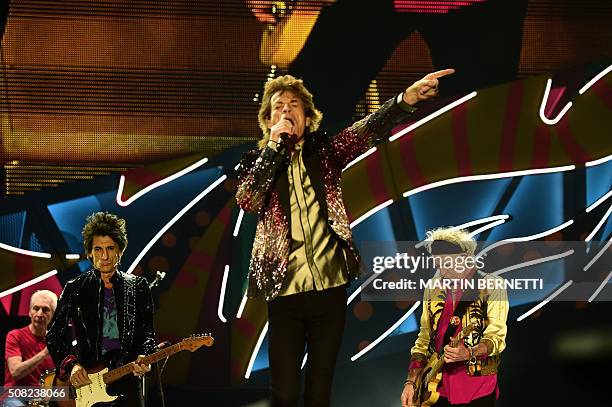 The English rock band Rolling Stones kick off their "America Latina Ole 2016" tour at the National Stadium in Santiago, on February 3, 2016. / AFP /...