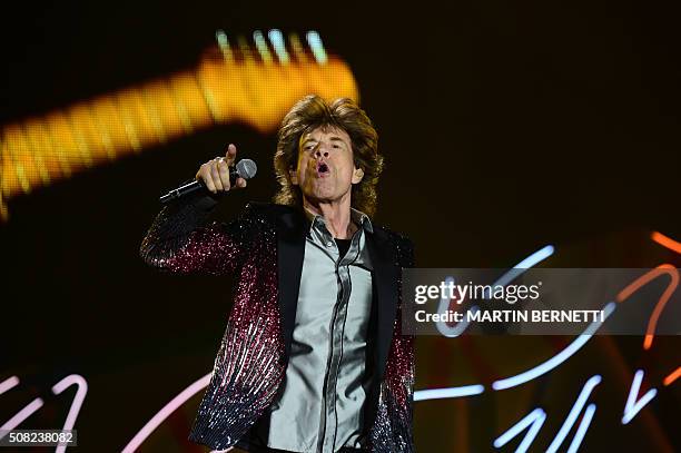 The English rock band Rolling Stones kick off their "America Latina Ole 2016" tour at the National Stadium in Santiago, on February 3, 2016. / AFP /...