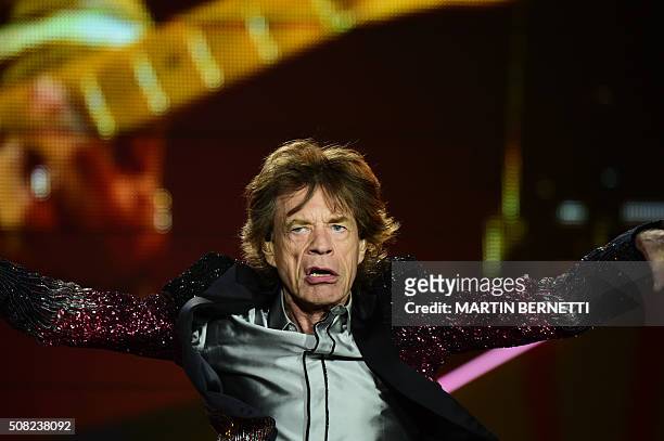 The English rock band Rolling Stones kick off their "America Latina Ole 2016" tour at the National Stadium in Santiago, on February 3, 2016. / AFP /...
