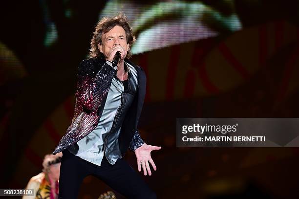 The English rock band Rolling Stones kick off their "America Latina Ole 2016" tour at the National Stadium in Santiago, on February 3, 2016. / AFP /...