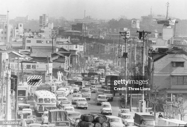 Busy street in Tokyo, circa 1955.